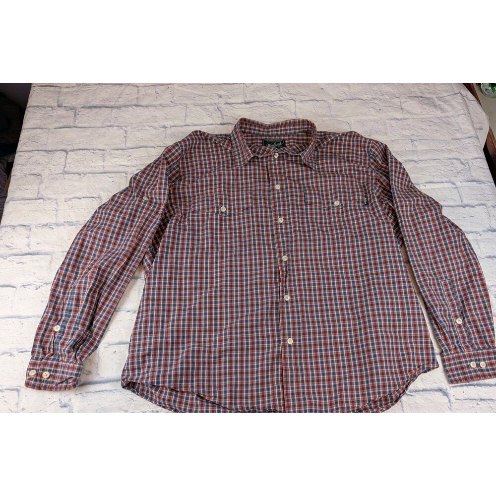 Woolrich Shirt Men's 2XL Red Blue Plaid Button Front Cotton Shirt